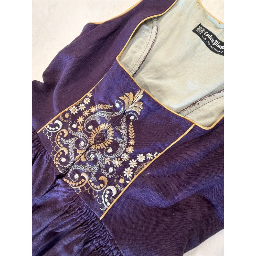 Vintage Loden Plankl Purple Embroidered Alpine Suit Women XS Oktoberfest Dirndl - Picture 2 of 12